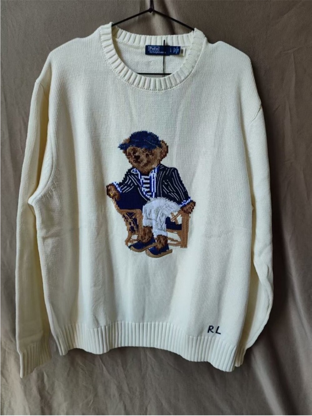 Ralph Lauren Cream Crewneck Sweater with Nautical Bear